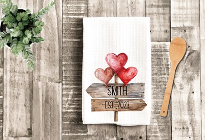 Valentines Day Hearts Sign Personalized Towel, Hand Towel, Kitchen Towel, Tea Towel - image2
